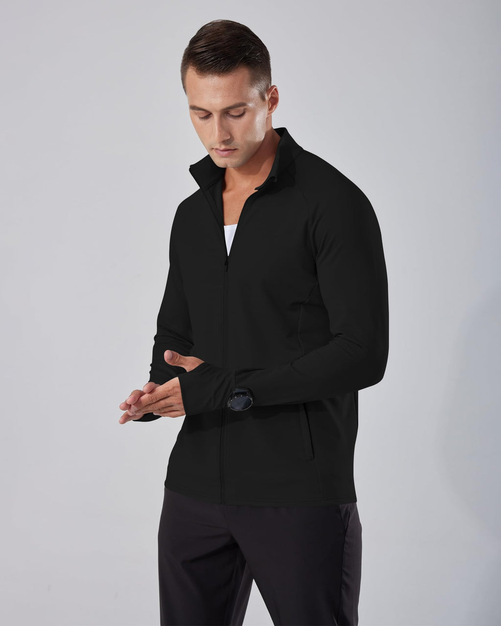 Locachy Men's Lightweight Quick Dry Athletic Jacket Full Zip Stand Collar Running Workout Performance Shirt