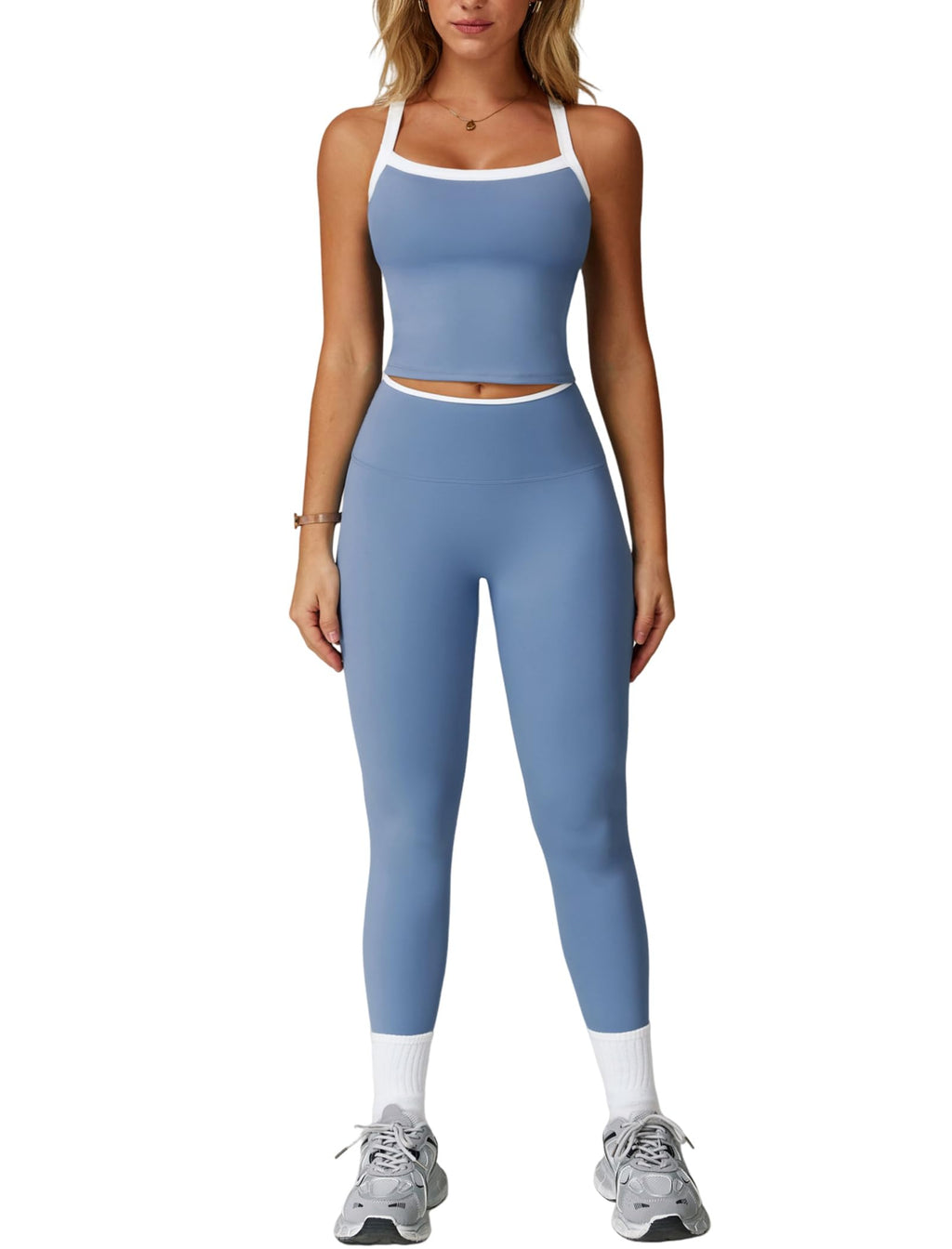 Women's Cross-Back Workout Set with Tank Top & High-Waist Leggings