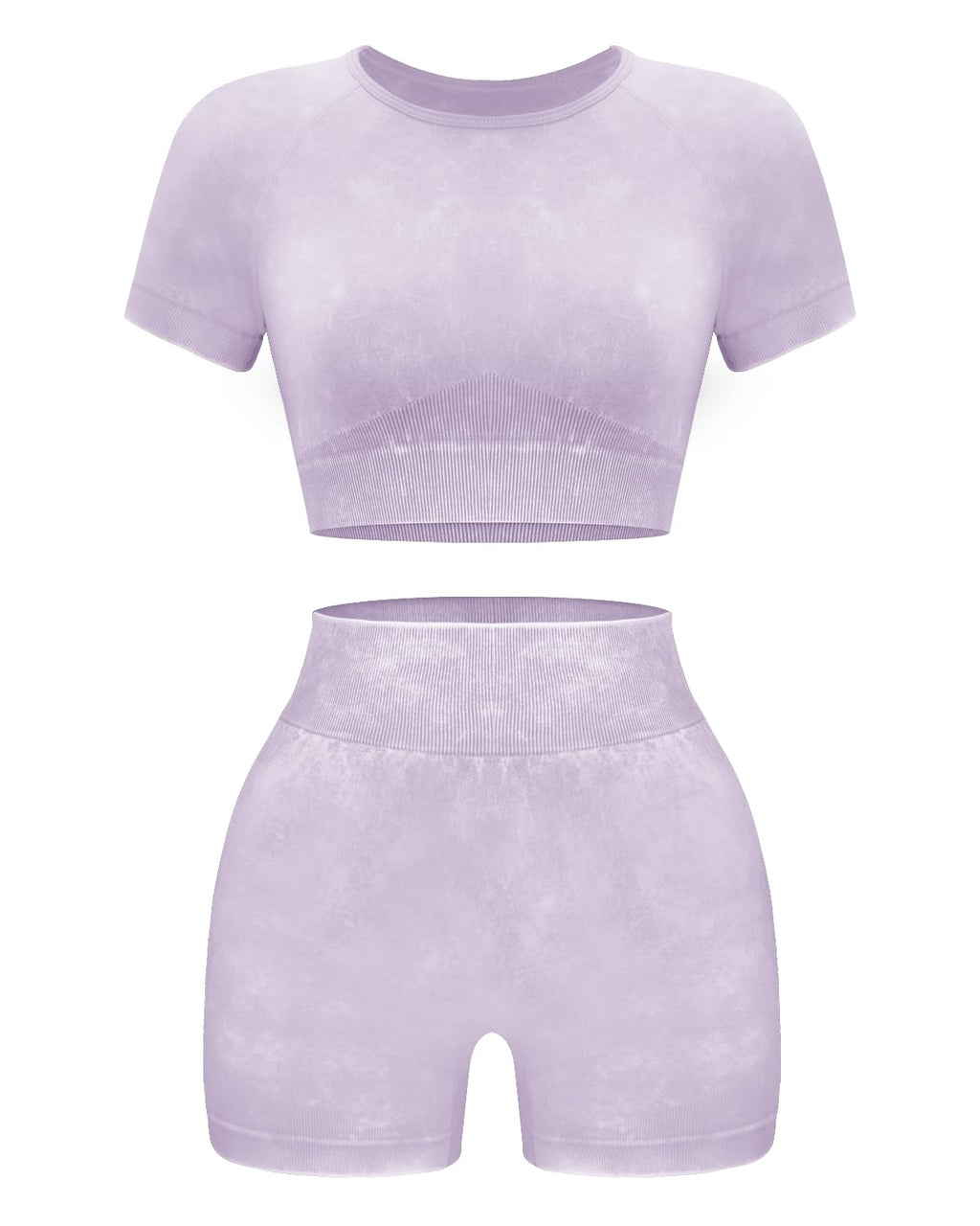 OLCHEE Seamless Acid Wash 2-Piece Workout Set Women Crop Top & Shorts Yoga Gym Outfit