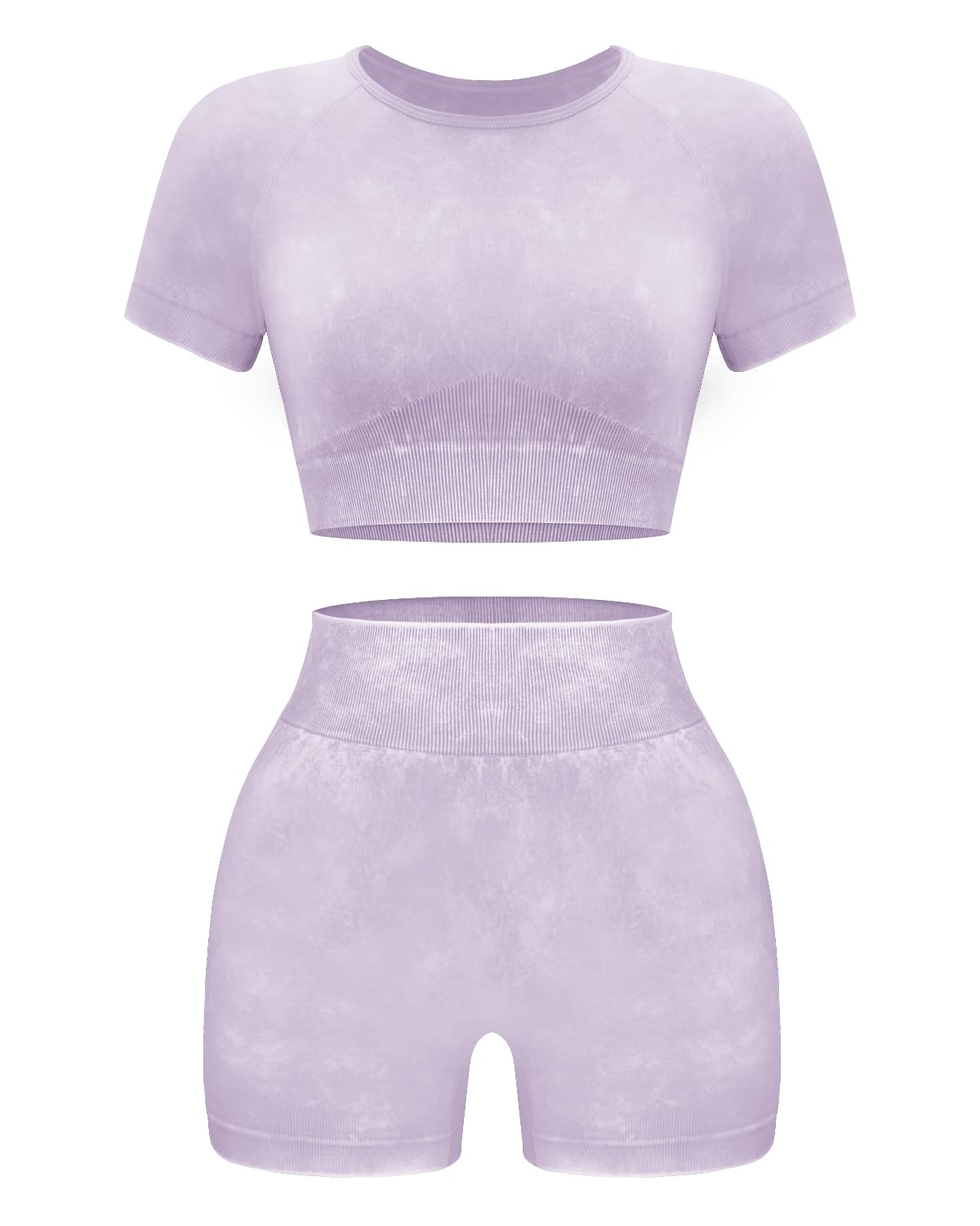 OLCHEE Seamless Acid Wash 2-Piece Workout Set Women Crop Top & Shorts Yoga Gym Outfit