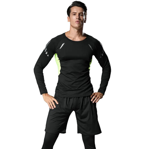 3 PCS Men's Compression Set - Workout Long Sleeve Top & Pants with running Shorts | Moisture-Wicking Gym Bundle