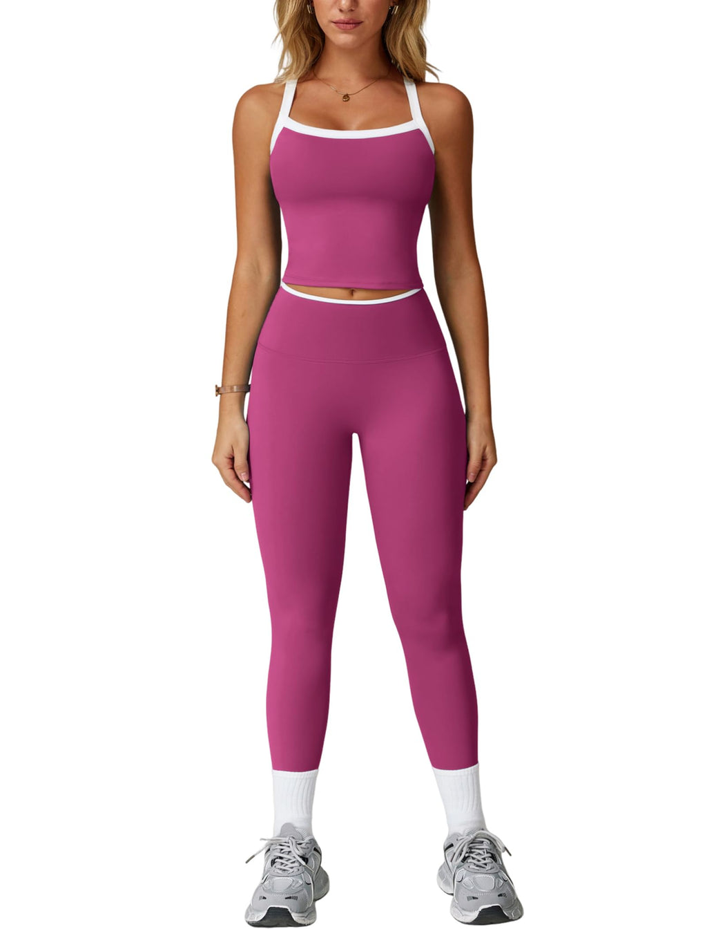 Women's Cross-Back Workout Set with Tank Top & High-Waist Leggings