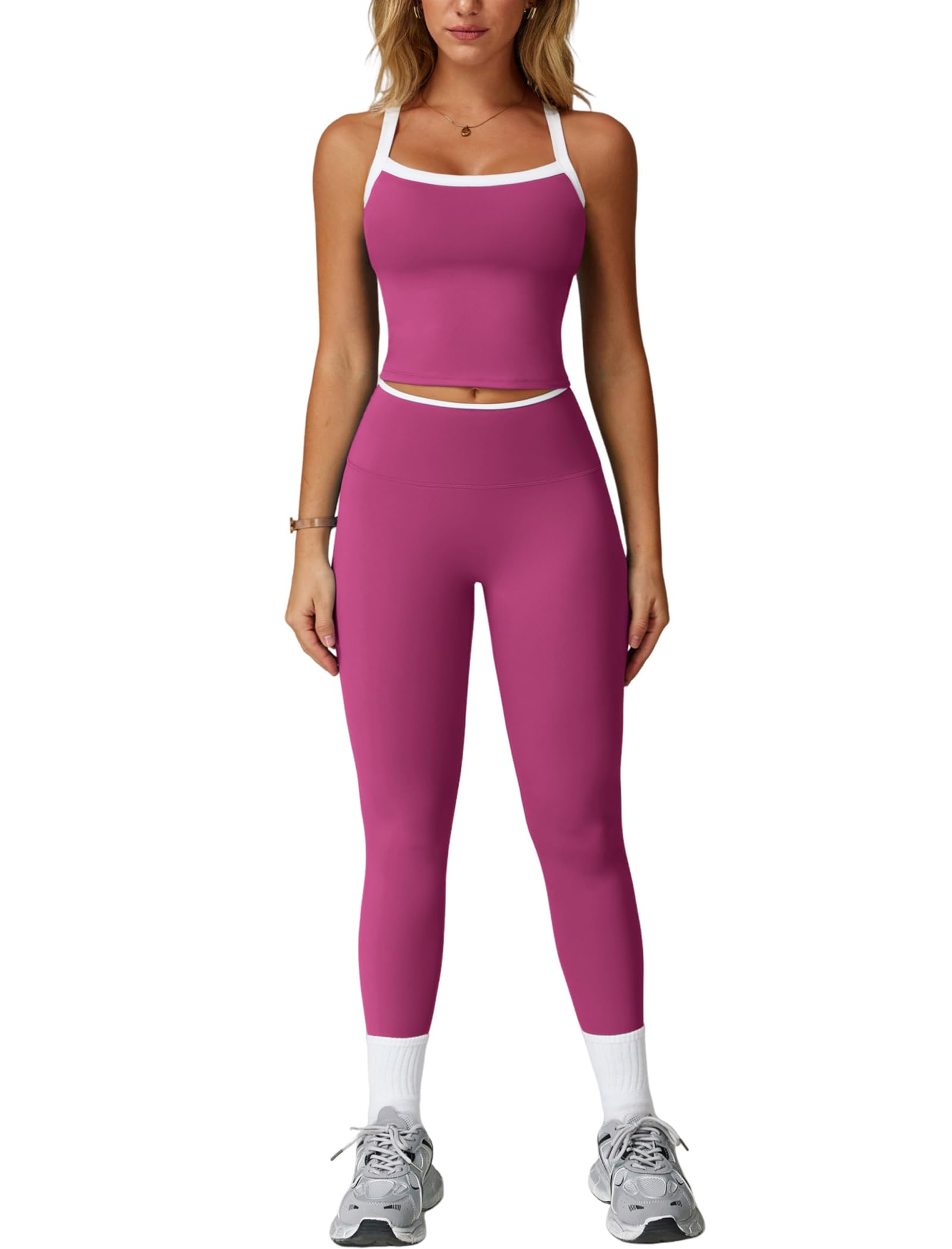 Women's Cross-Back Workout Set with Tank Top & High-Waist Leggings