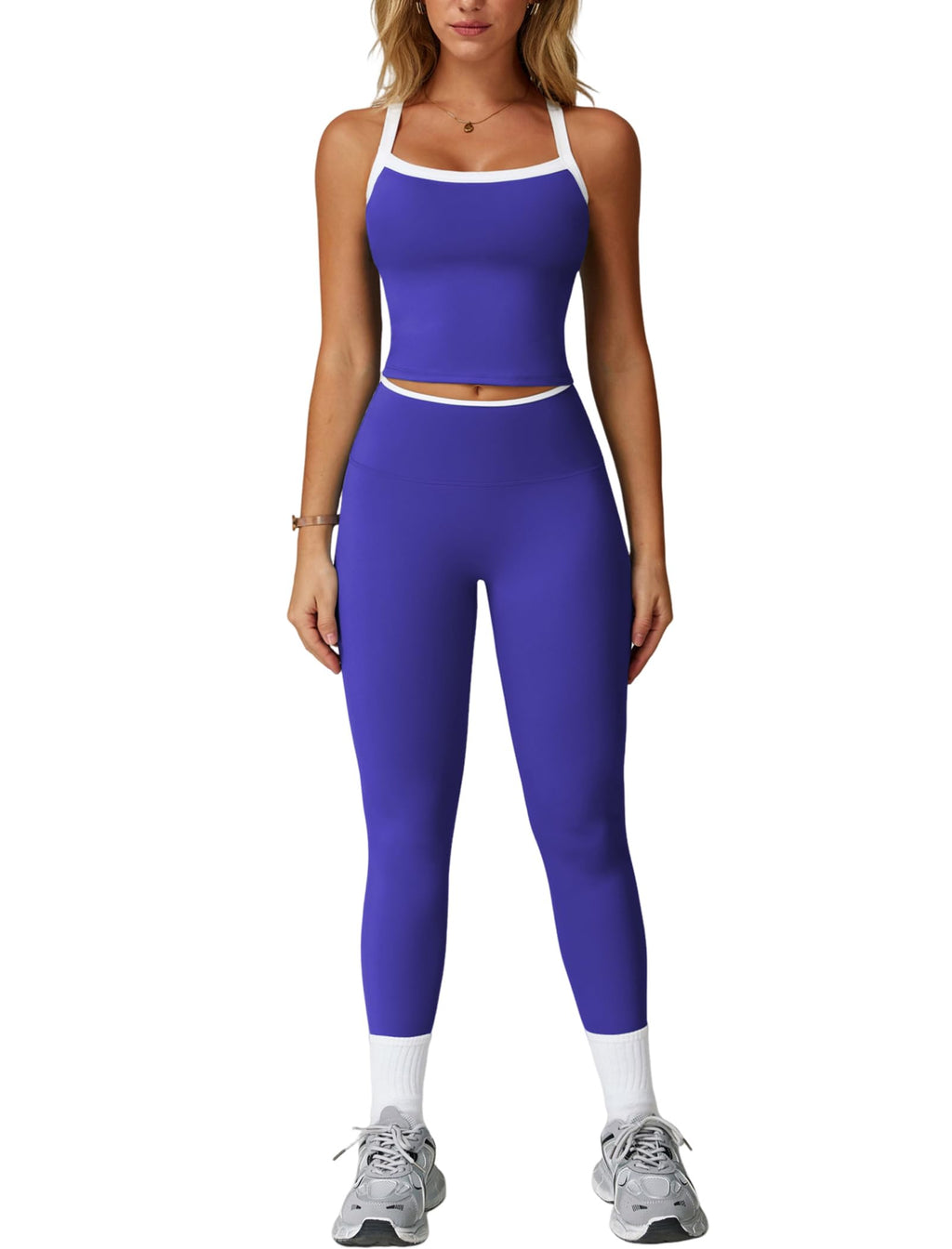 Women's Cross-Back Workout Set with Tank Top & High-Waist Leggings