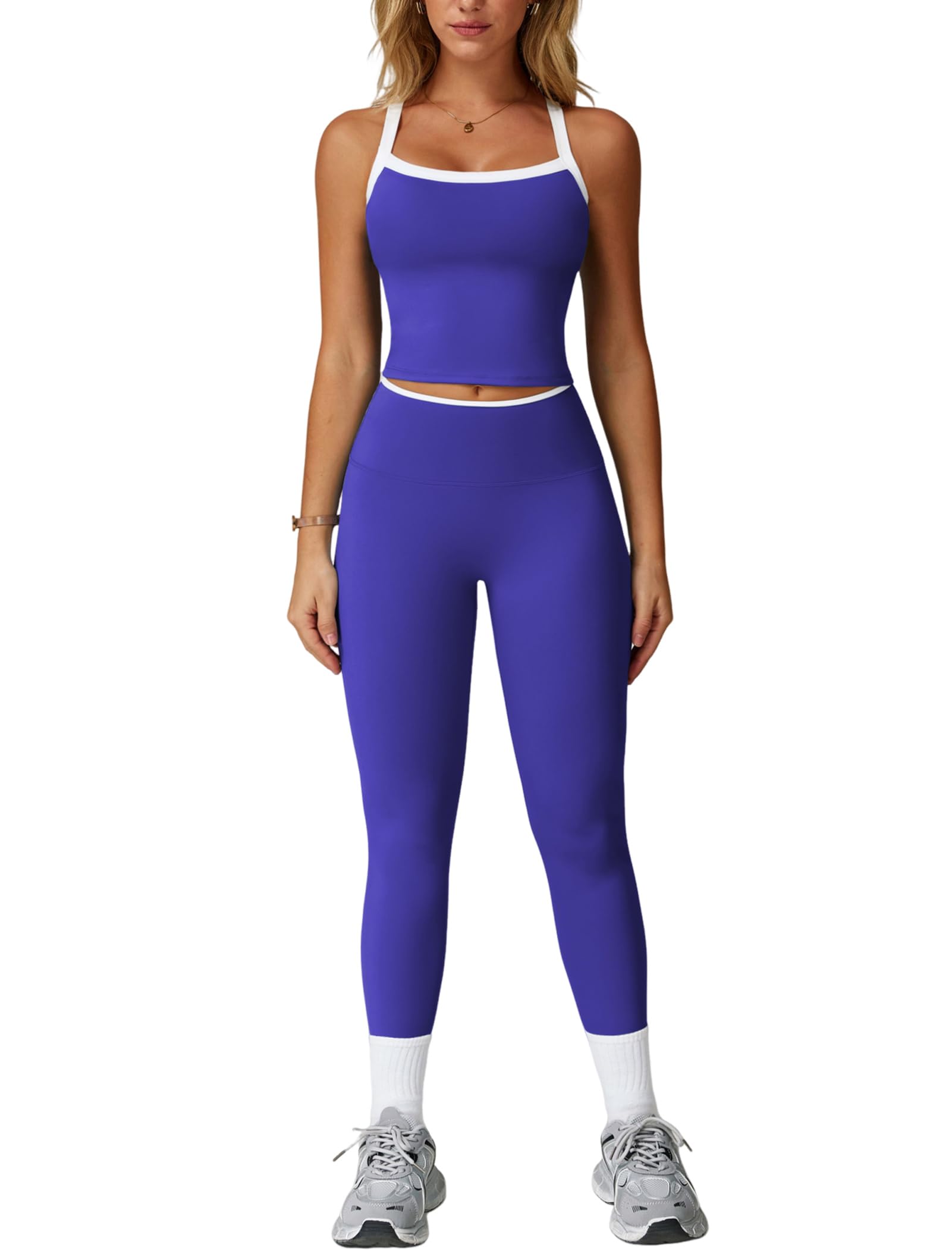 Women's Cross-Back Workout Set with Tank Top & High-Waist Leggings