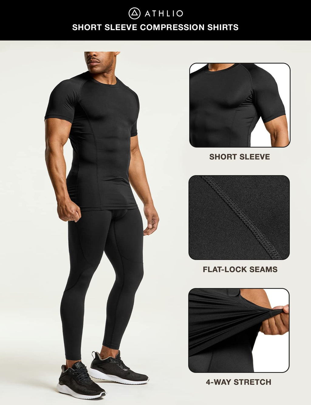 ATHLIO Men's Cool Dry Short Sleeve Compression Shirts, Sports Baselayer T-Shirts Tops, Athletic Workout Shirt