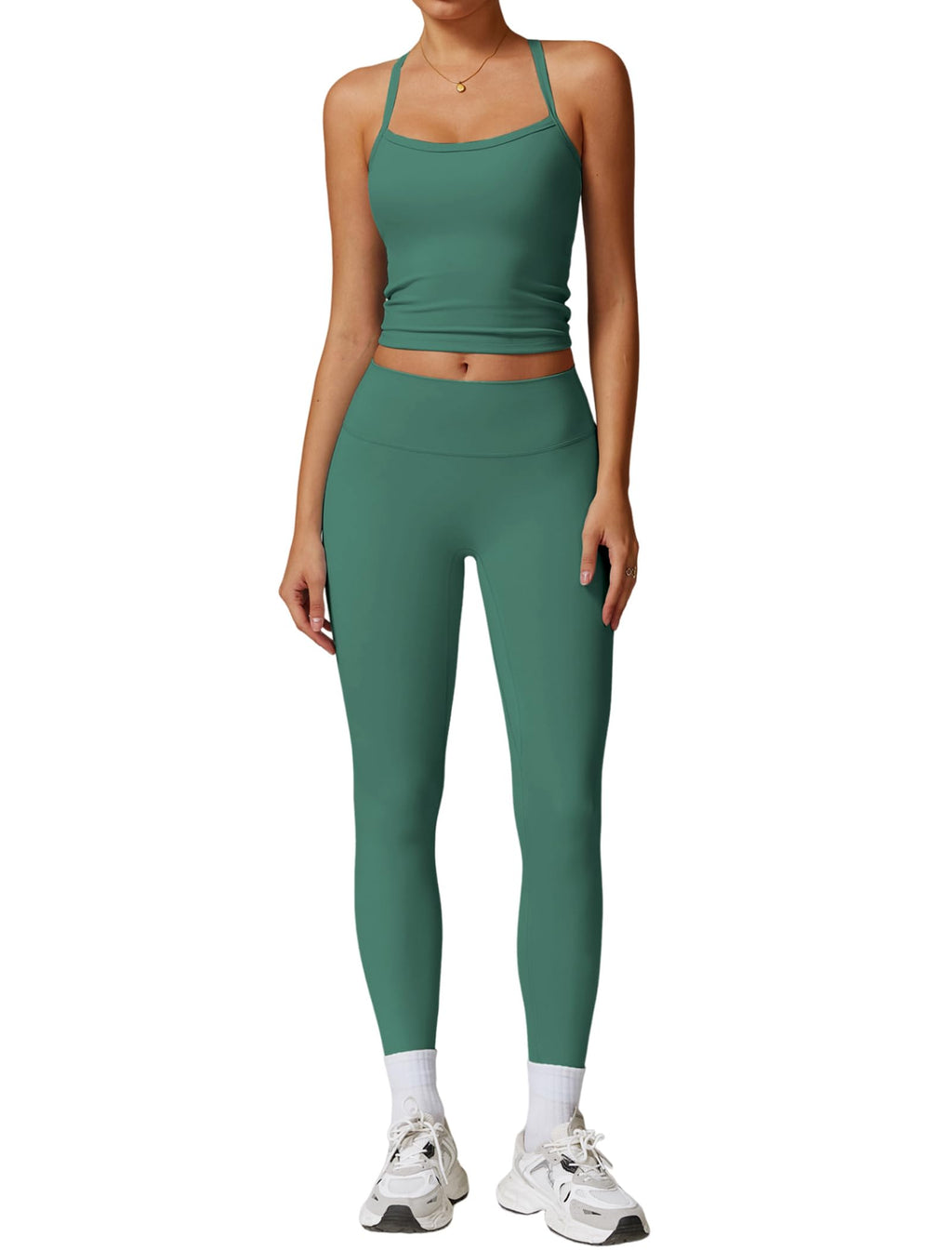 Women's Cross-Back Workout Set with Tank Top & High-Waist Leggings
