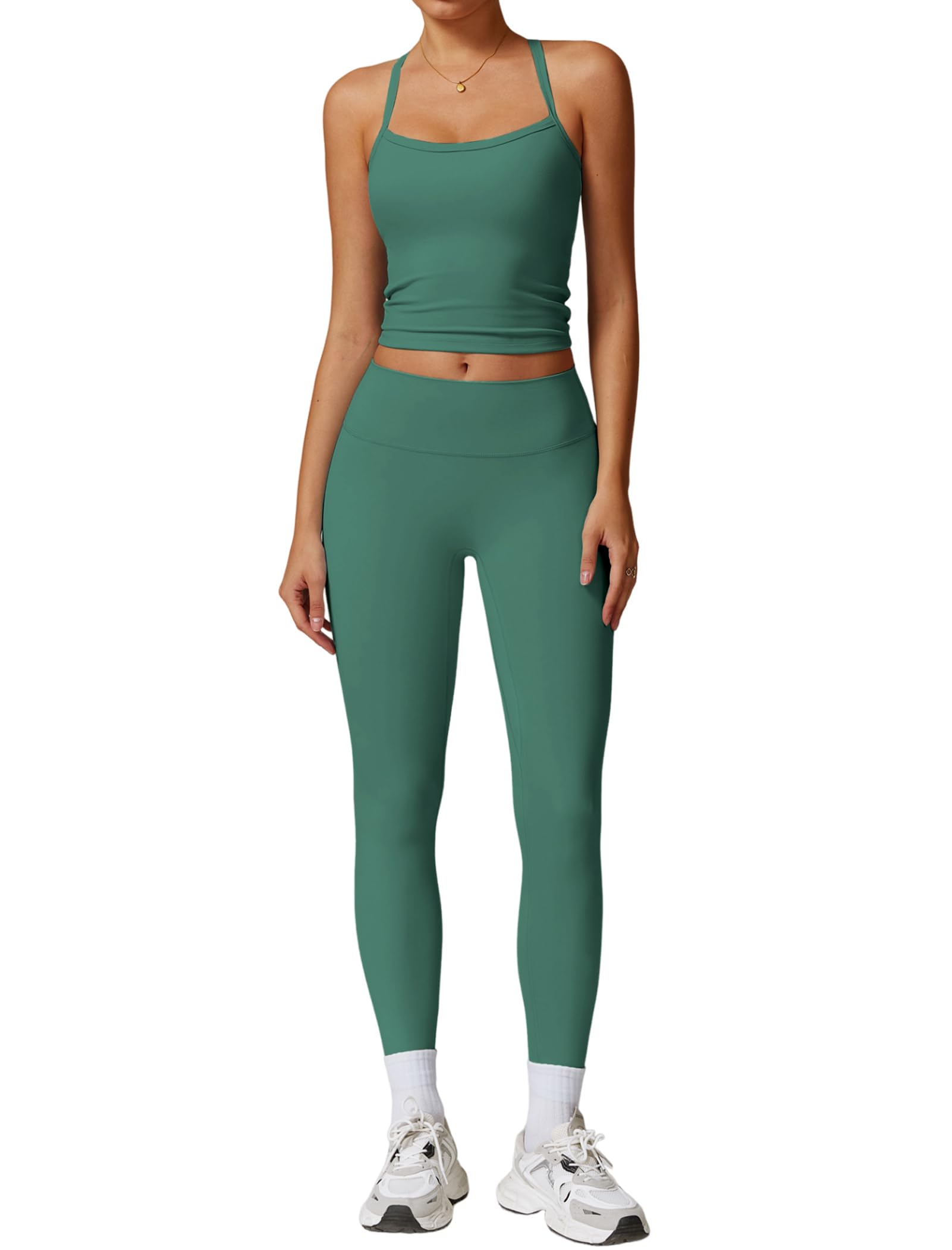 Women's Cross-Back Workout Set with Tank Top & High-Waist Leggings