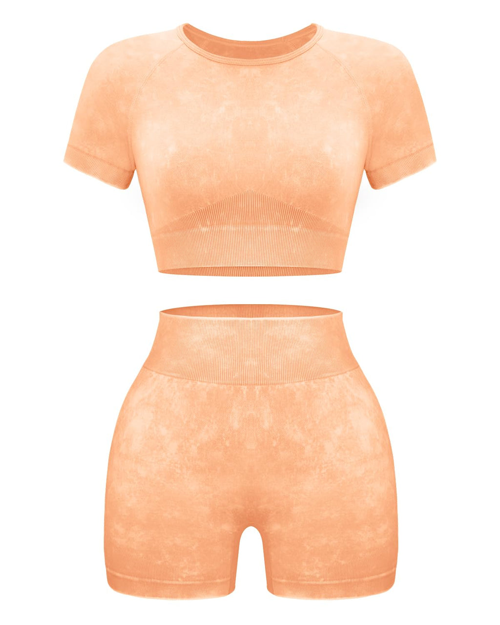 OLCHEE Seamless Acid Wash 2-Piece Workout Set Women Crop Top & Shorts Yoga Gym Outfit