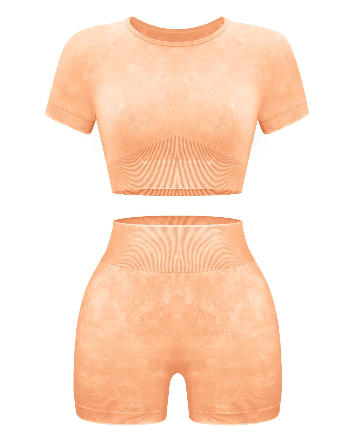 OLCHEE Seamless Acid Wash 2-Piece Workout Set Women Crop Top & Shorts Yoga Gym Outfit
