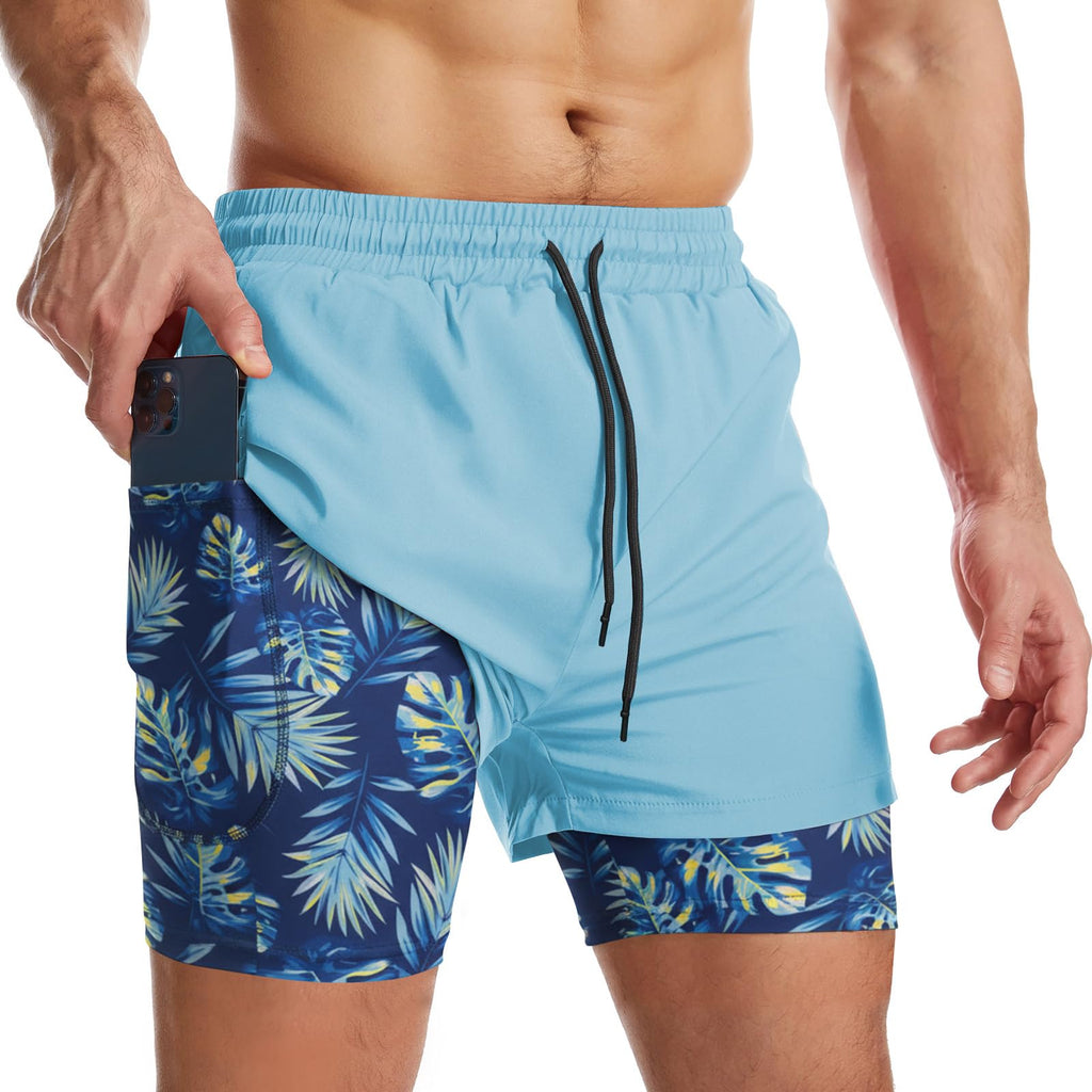 Men's 2-in-1 Running Shorts with Liner & Zipper Pockets