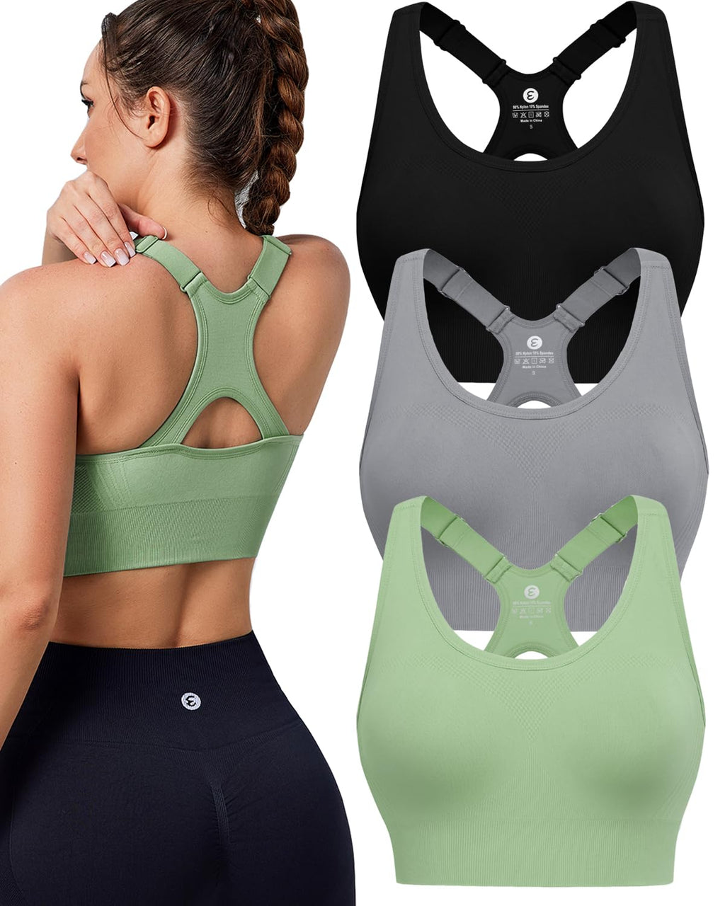 Women's Seamless Racerback Sports Bra with Adjustable Straps & Padding