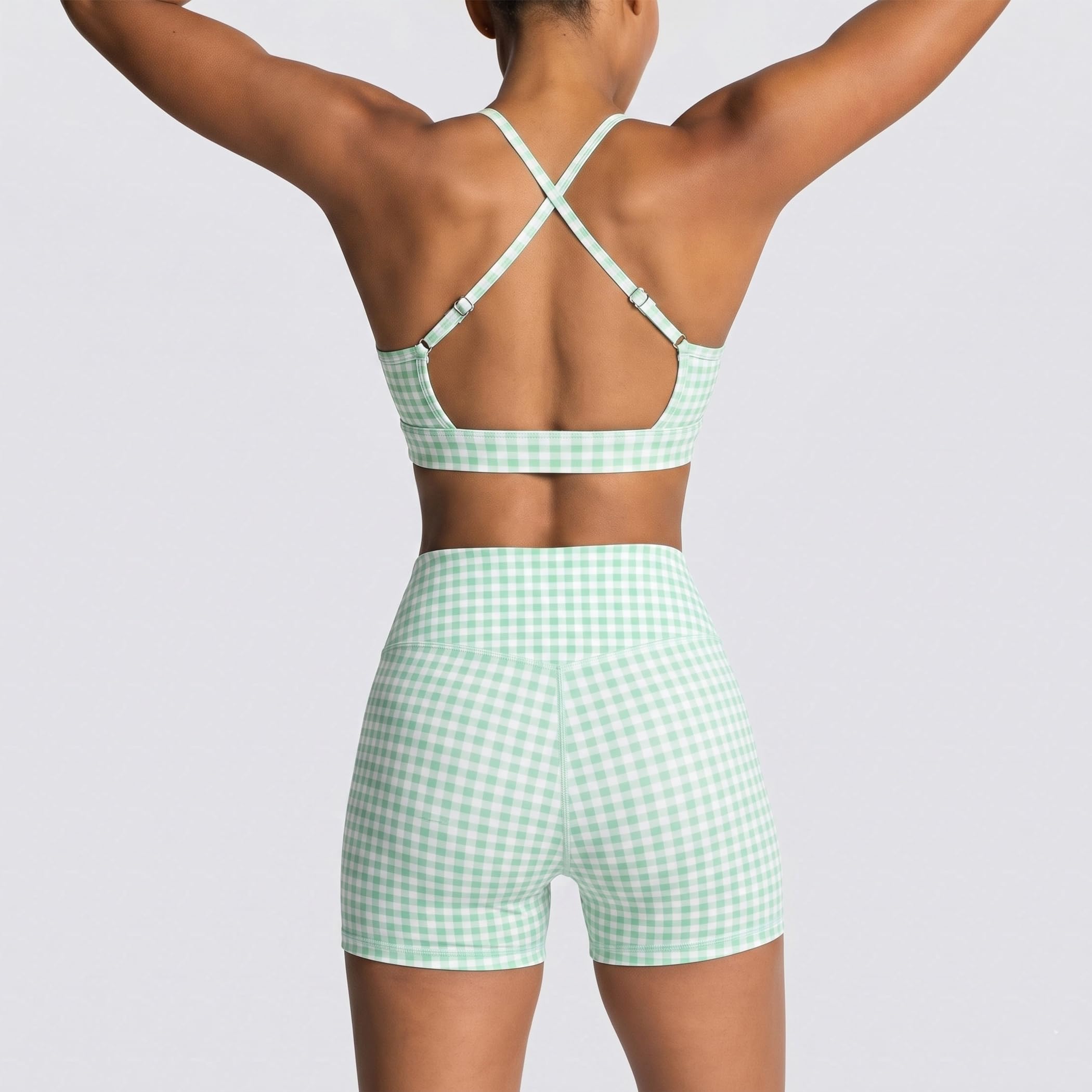 IMEKIS Women's Workout Sets 2 Piece Yoga Outfit High Waisted Biker Shorts Leggings Sports Bra Gym Fitness Clothes Tracksuit
