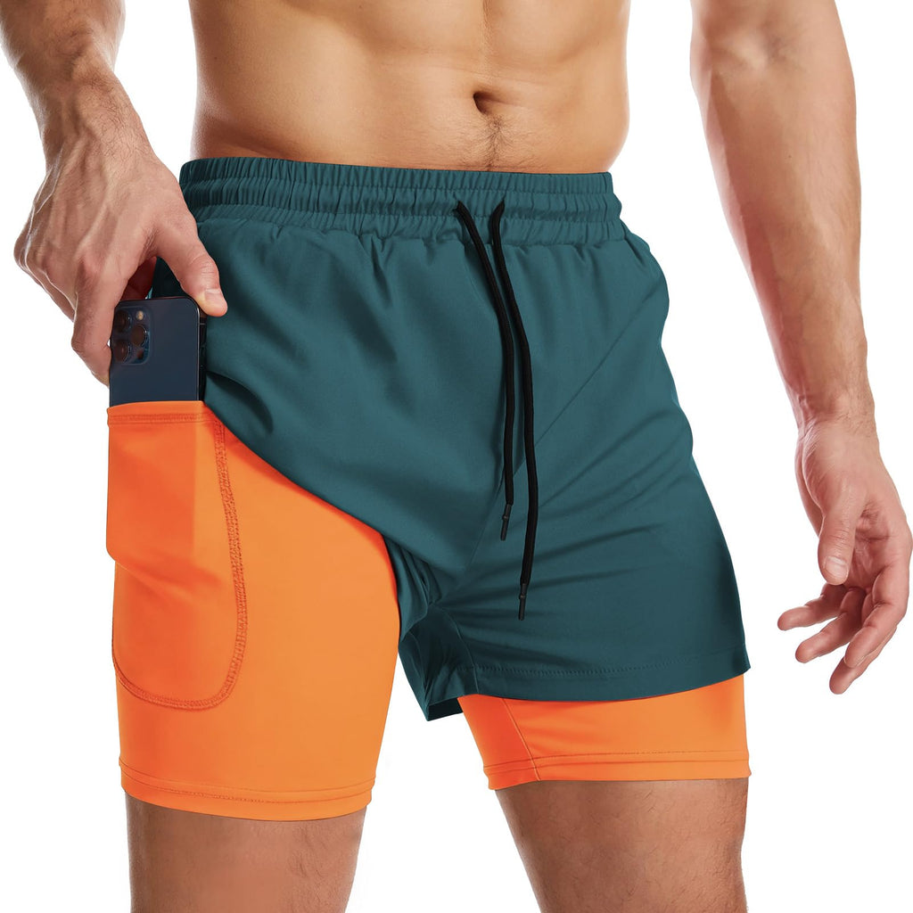 Men's 2-in-1 Running Shorts with Liner & Zipper Pockets