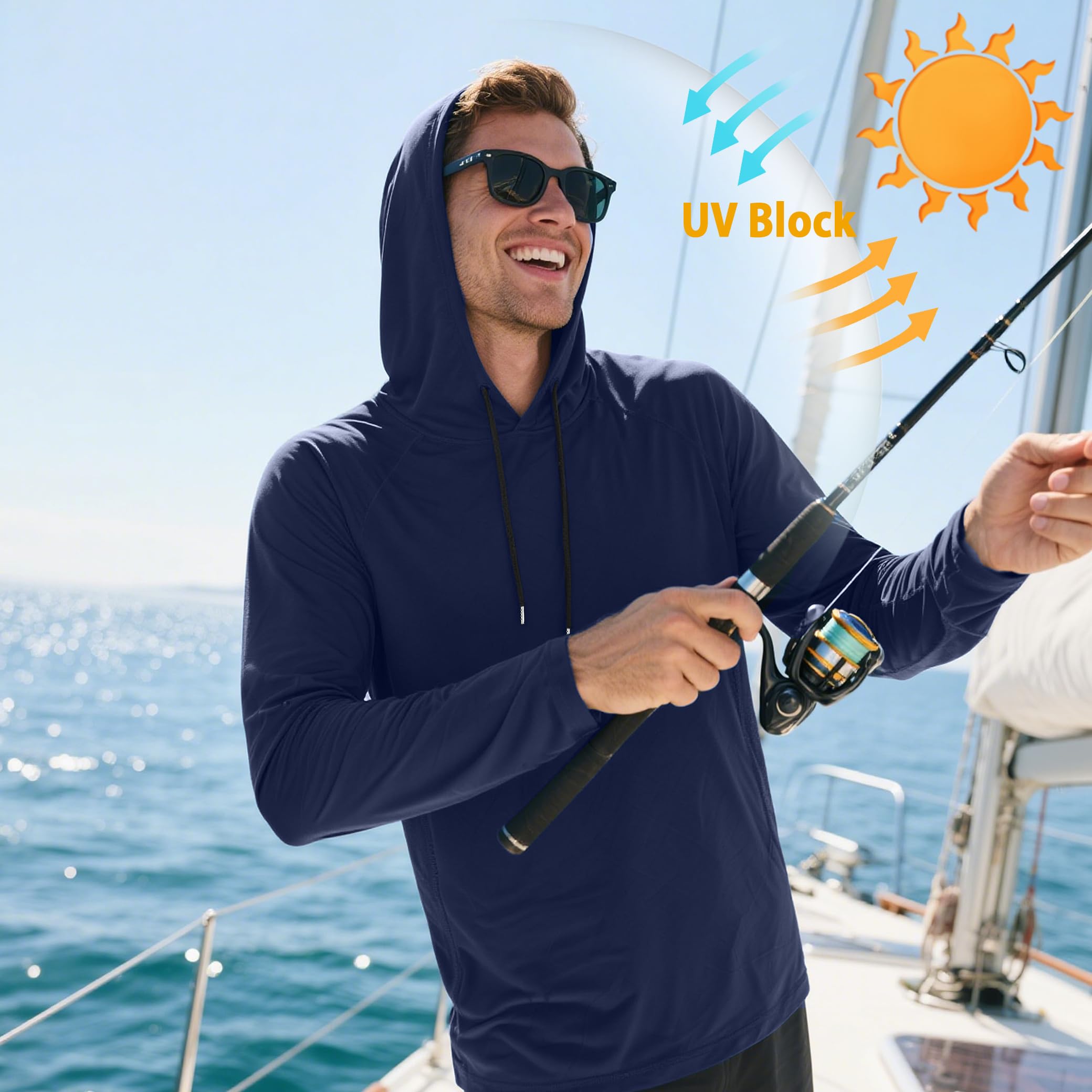 HovSiyla 5 Pack Men's Fishing Shirts Long Sleeve UPF Sun Protection Hoodie Lightweight Hiking Running Swimming Athletic Shirt