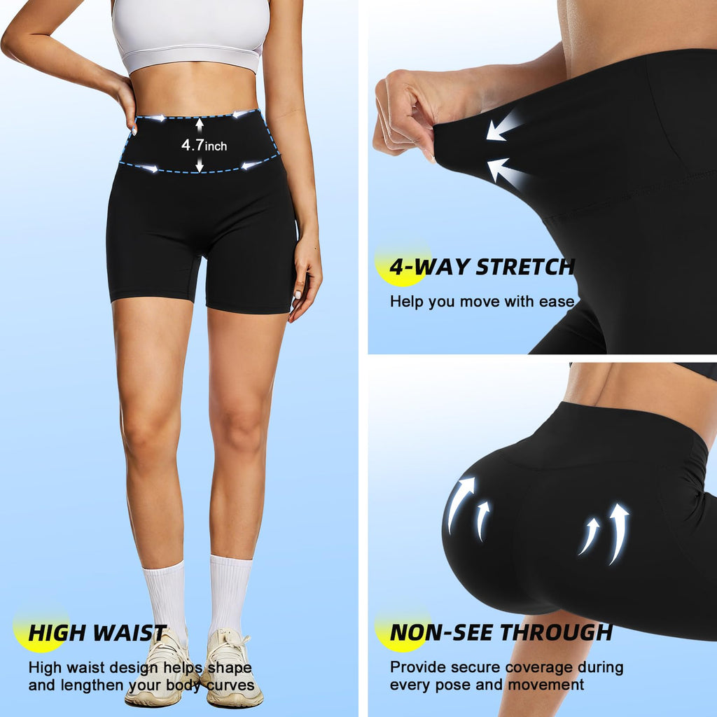 FULLSOFT High Waisted Biker Shorts for Women-5" Tummy Control Fitness Athletic Workout Running Yoga Gym Shorts