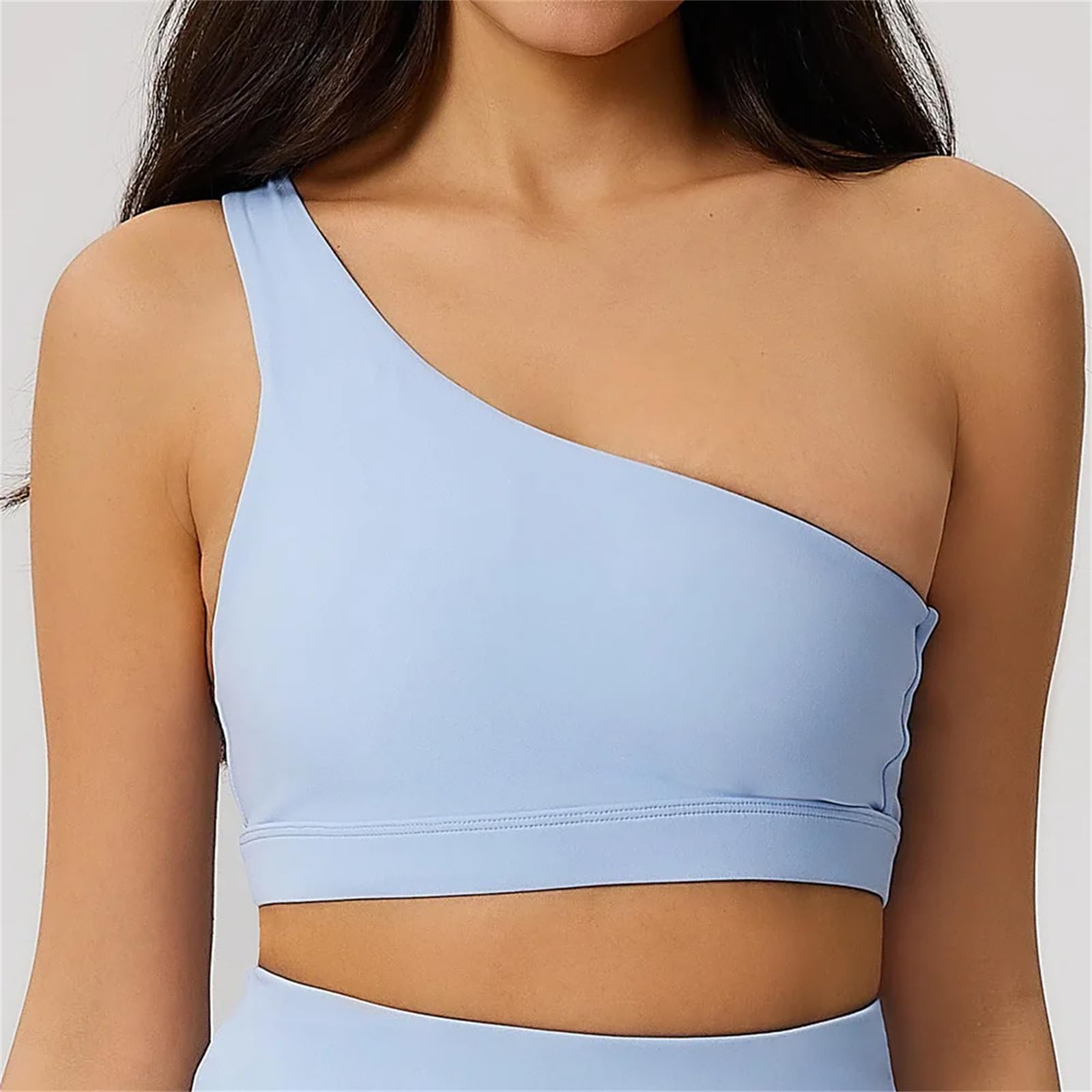 Women's One Shoulder Athletic Sports Bra Quick Dry Shockproof Crop Top for Exercise Fitness Training