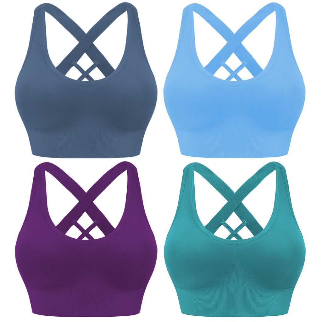 Women's Seamless Crisscross Sports Bra with Medium Support & Padding