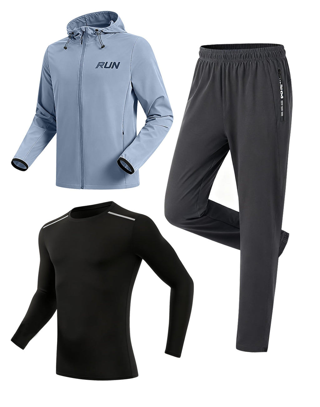 Men's 3-Piece Tracksuit Set with Windproof Jacket, Top & Jogger Pants