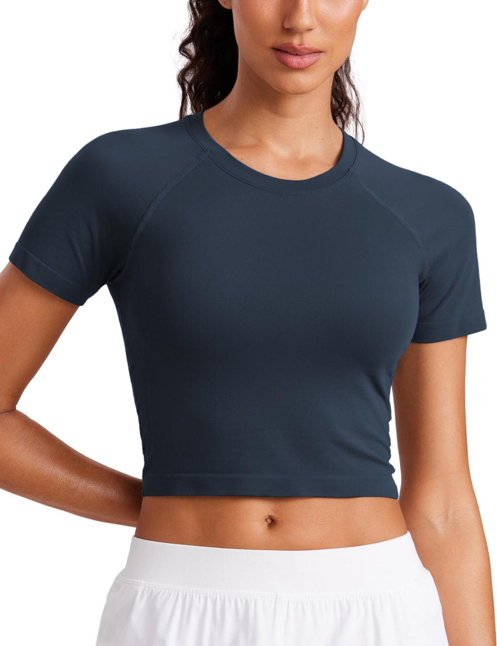 CRZ YOGA Seamless Crop Top/Women Short Sleeve Workout Gym Yoga Athletic Shirt