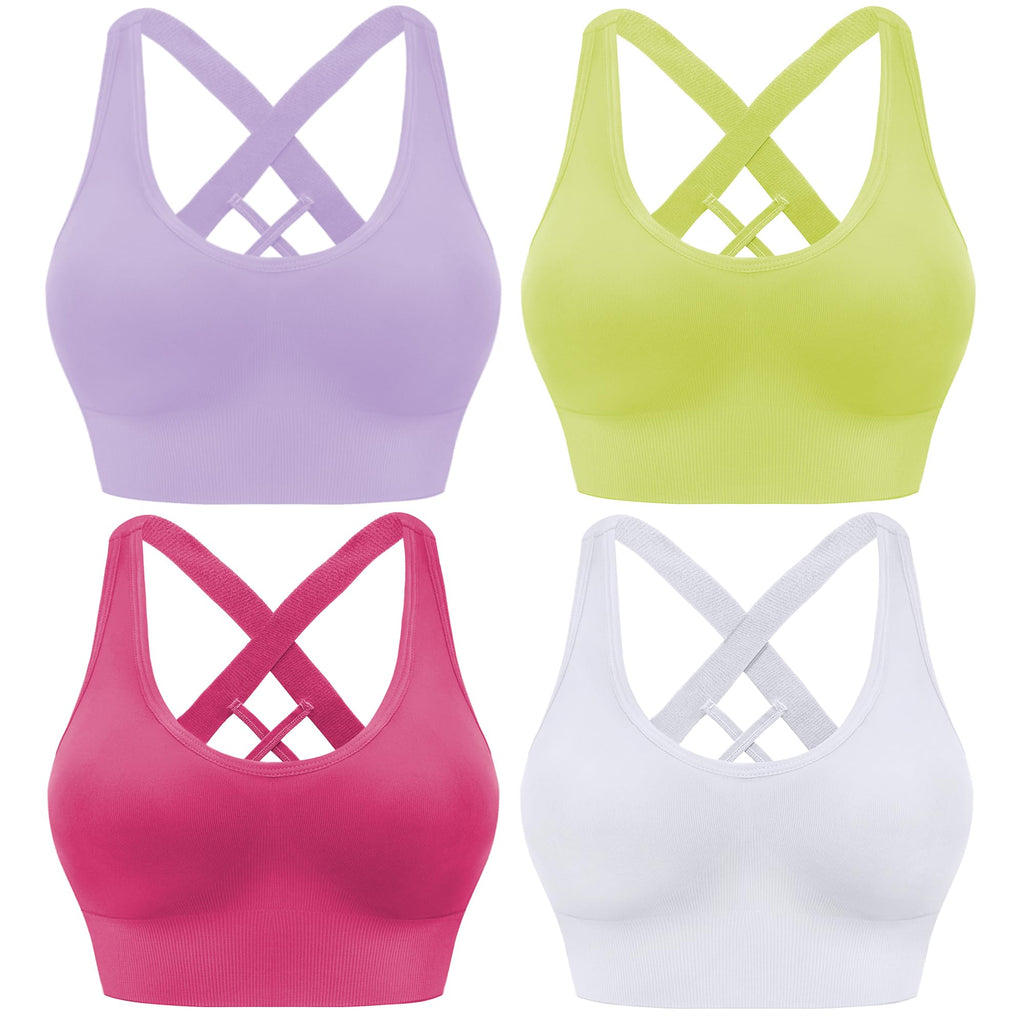 Women's Seamless Crisscross Sports Bra with Medium Support & Padding