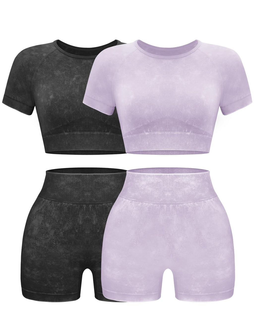 OLCHEE Seamless Acid Wash 2-Piece Workout Set Women Crop Top & Shorts Yoga Gym Outfit