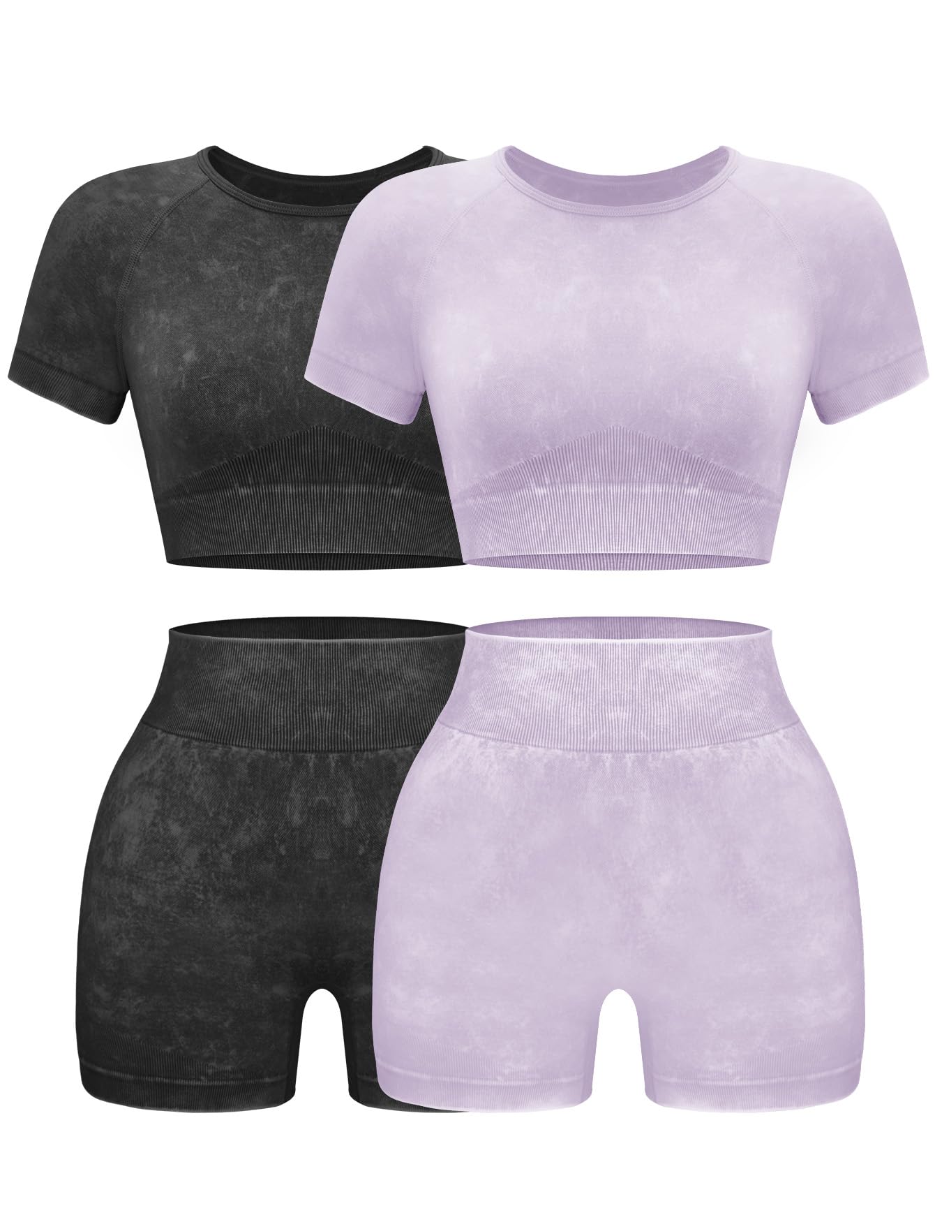 OLCHEE Seamless Acid Wash 2-Piece Workout Set Women Crop Top & Shorts Yoga Gym Outfit