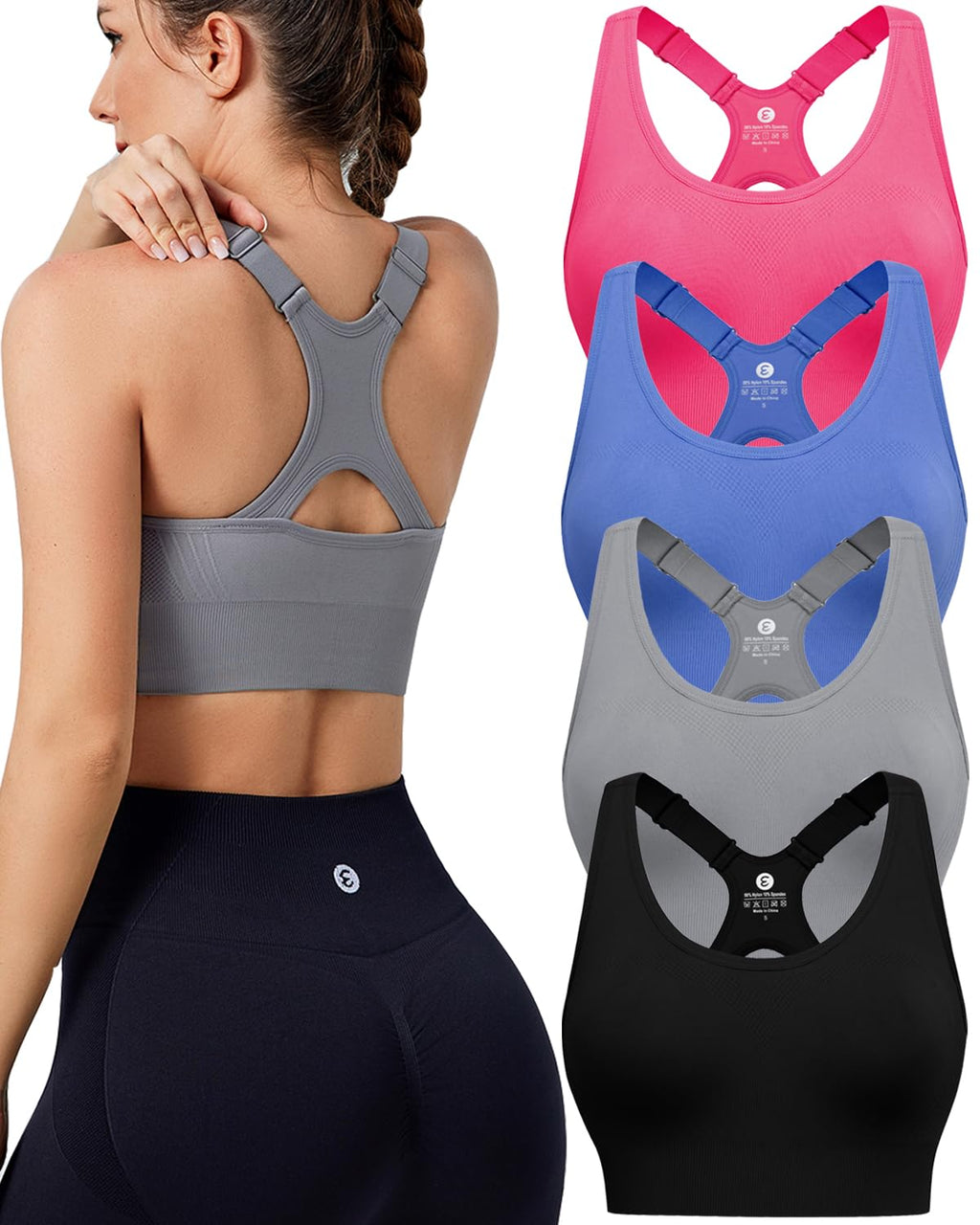 Women's Seamless Racerback Sports Bra with Adjustable Straps & Padding
