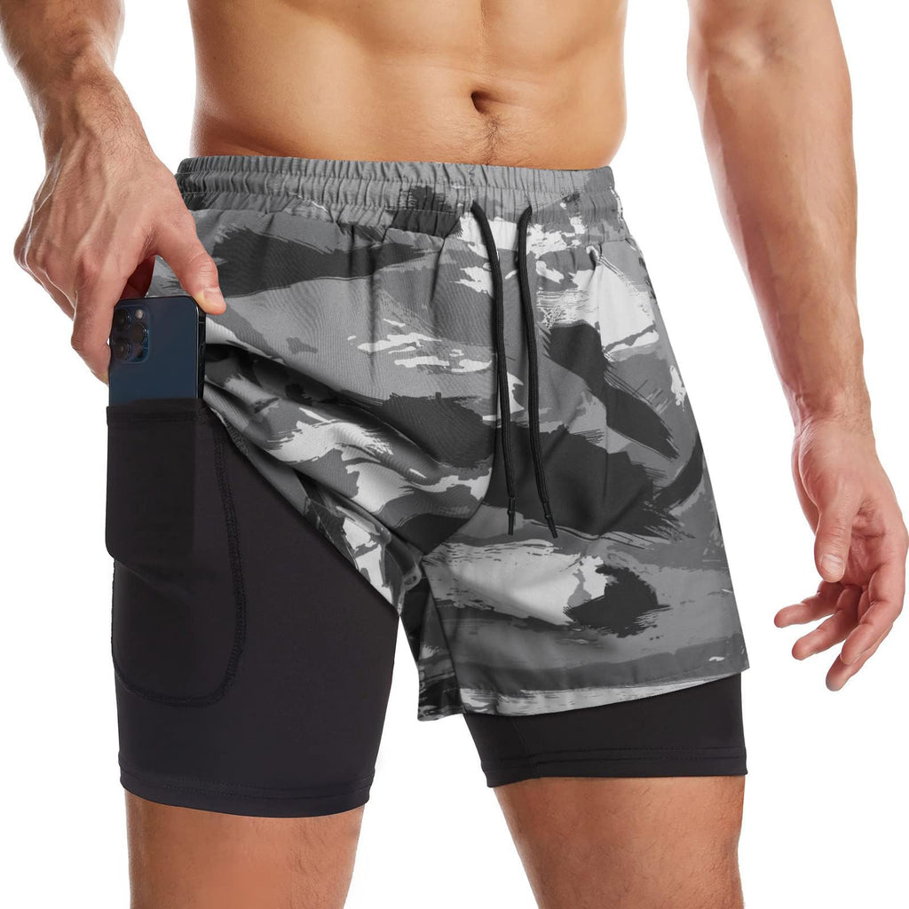 Men's 2-in-1 Running Shorts with Liner & Zipper Pockets