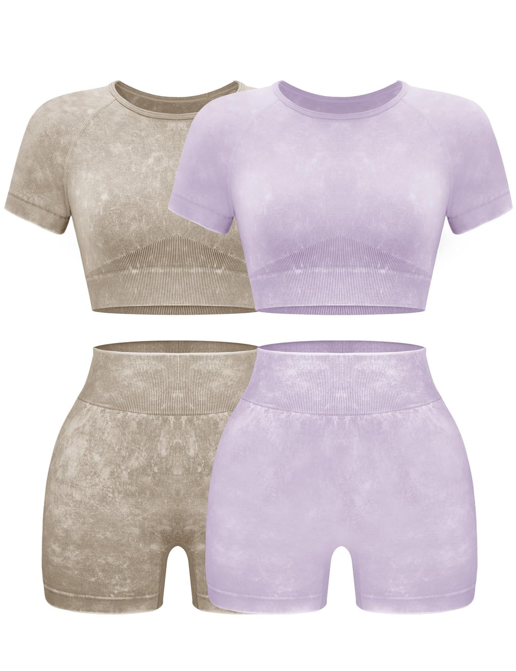 OLCHEE Seamless Acid Wash 2-Piece Workout Set Women Crop Top & Shorts Yoga Gym Outfit