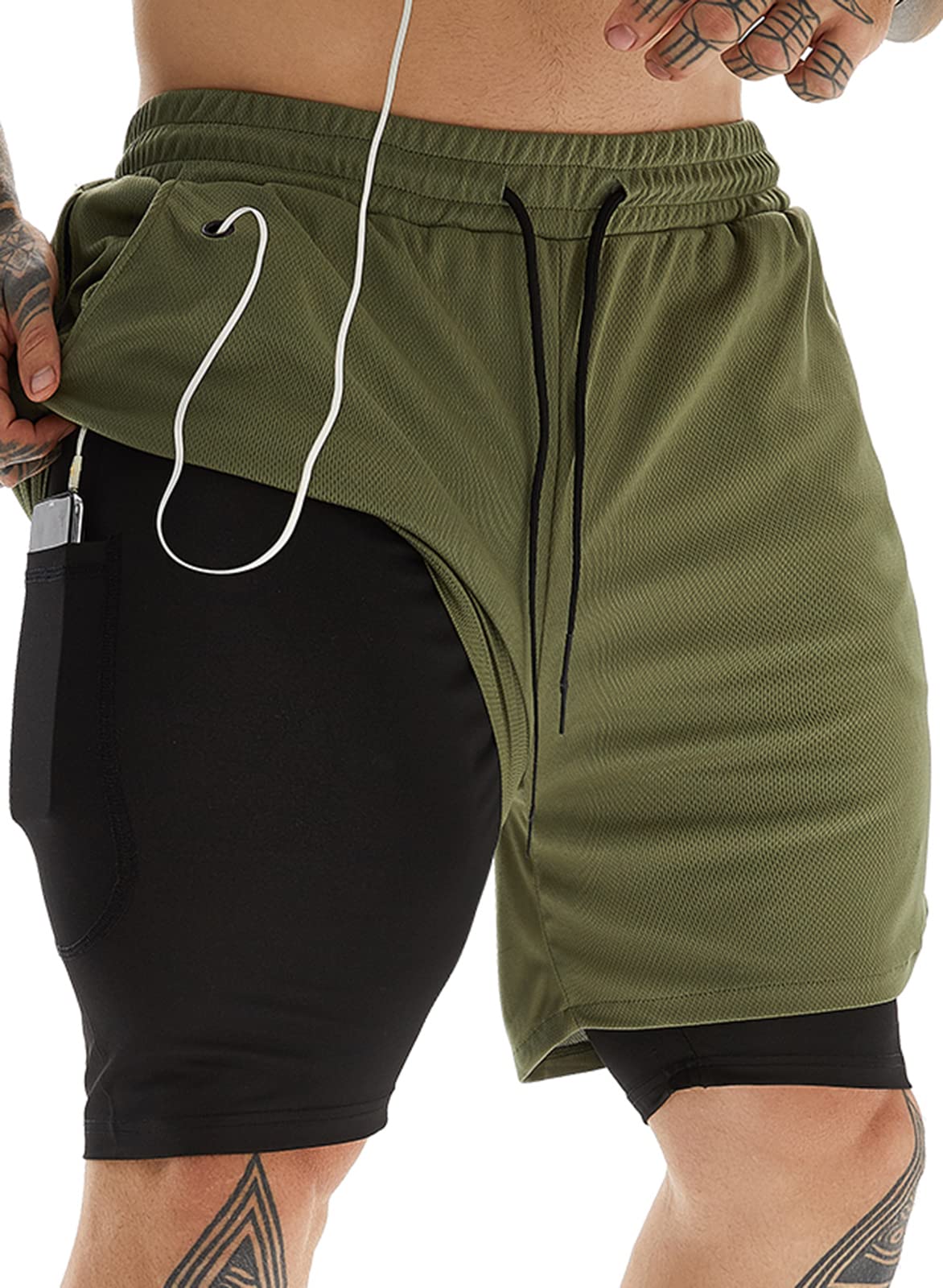 Men's 2-in-1 Running Shorts with Compression Liner for Training