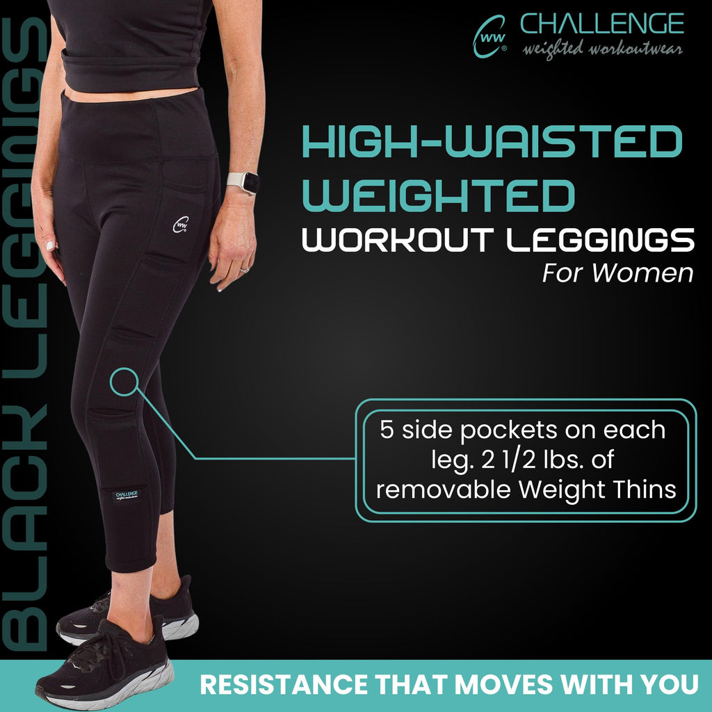 Challenge Weighted Workoutwear High-Waisted Leggings for Women - Black 7/8 with 2.5 lb Removable Weights & Built-in Pockets