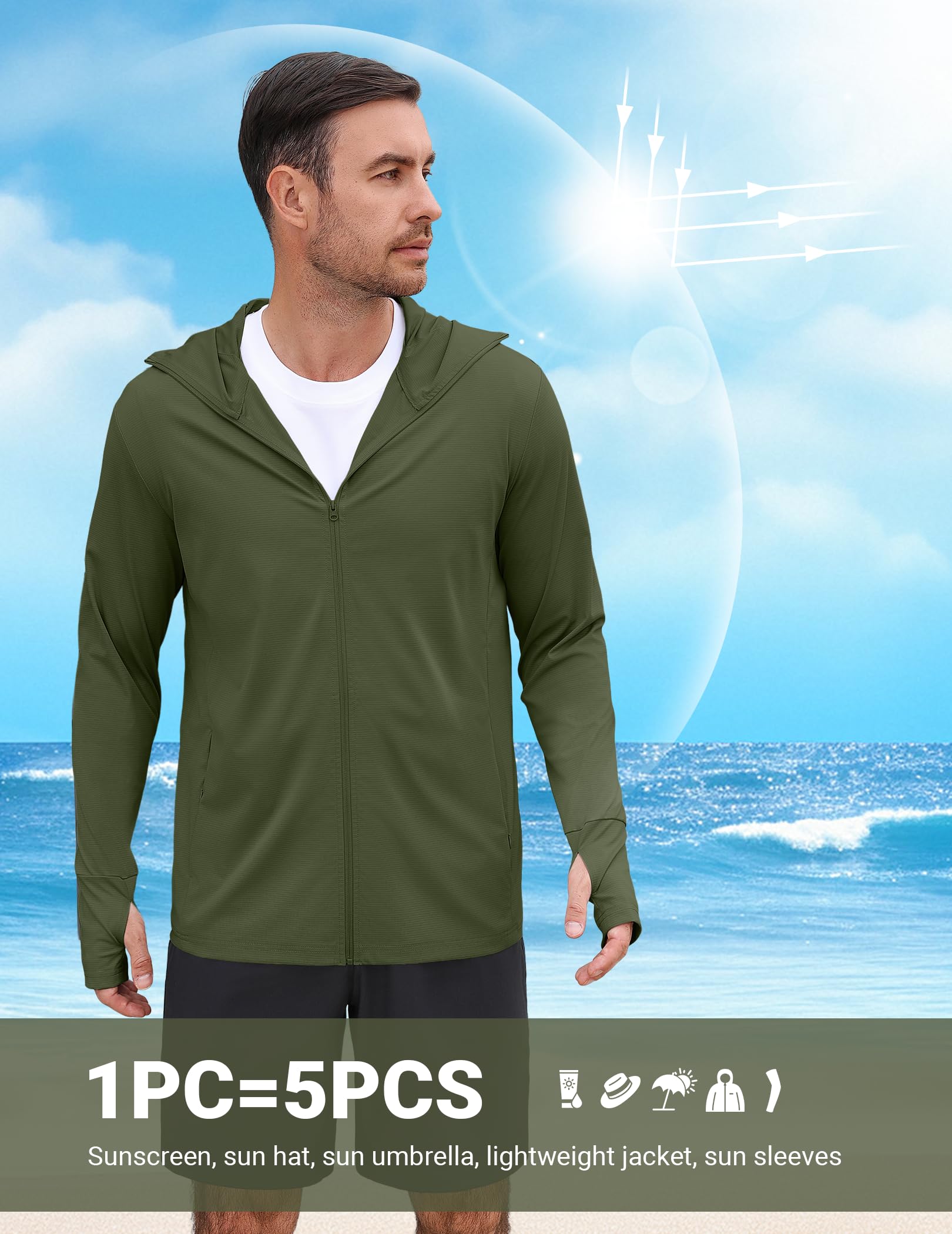 COOFANDY Mens UPF 50+ Sun Protection Hoodie Zip Up Lightweight UV Jacket Long Sleeve Sun Shirt Running Fishing Hiking Outdoor