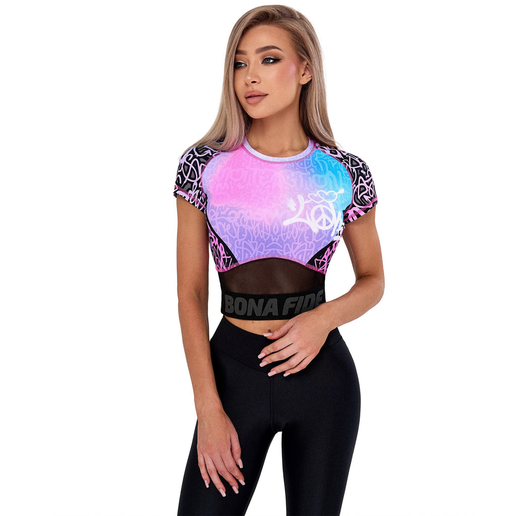 Bona Fide Women's Compression Workout Top Short/Long Sleeve Gym Yoga Running Crop Top