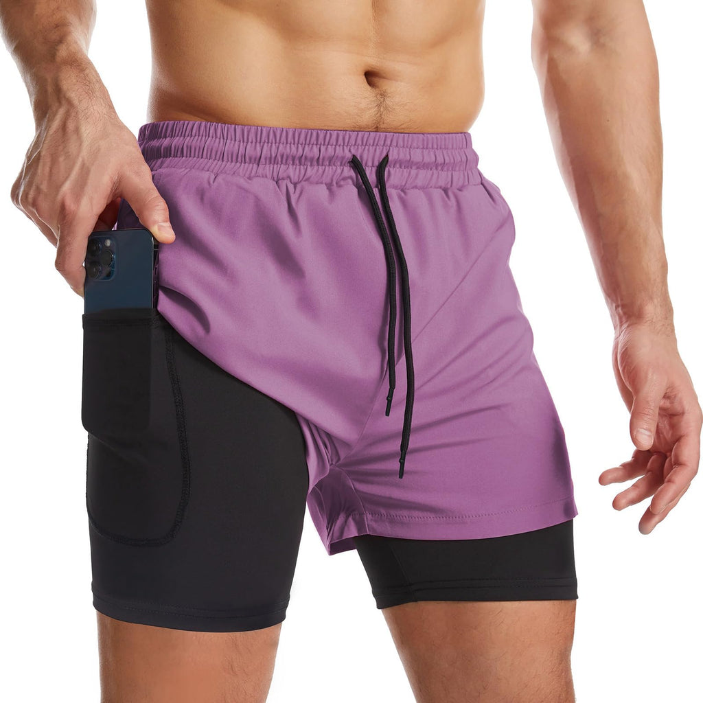Men's 2-in-1 Running Shorts with Liner & Zipper Pockets