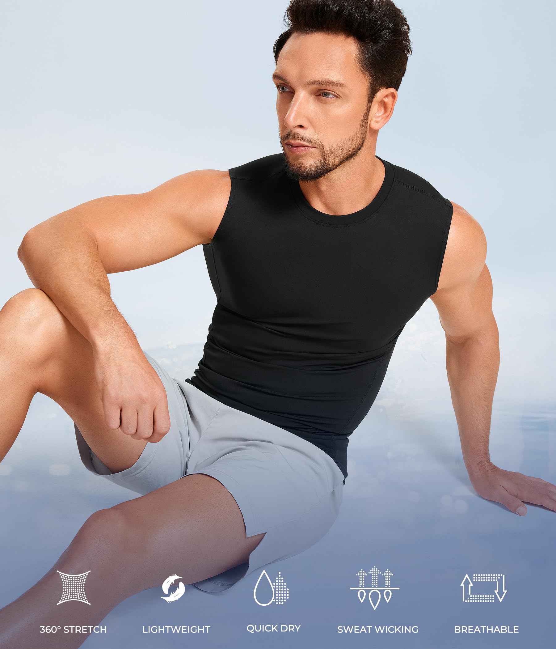 TAILONG 2 Pack Compression Shirt Men - Athletic Base Layer Sleeveless Workout Tank Top Slimming Undershirt