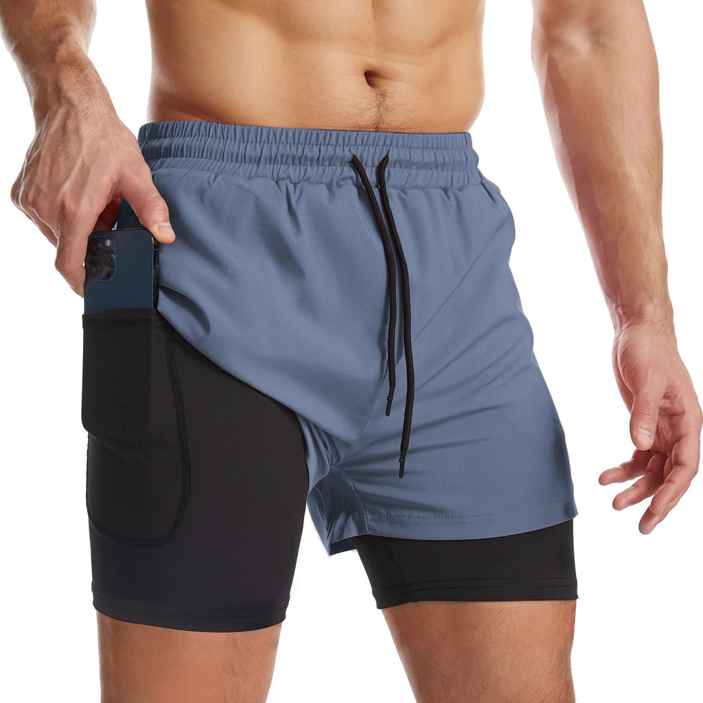 Men's 2-in-1 Running Shorts with Liner & Zipper Pockets