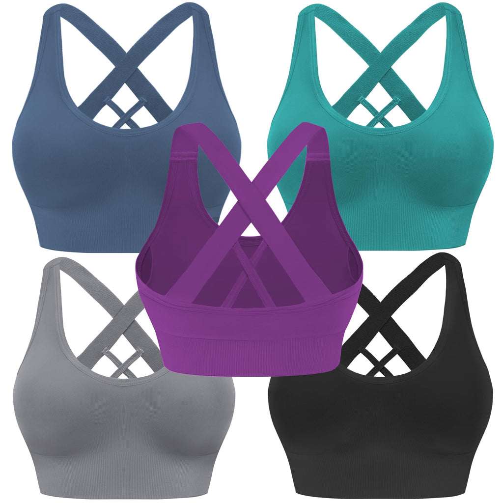 Women's Seamless Crisscross Sports Bra with Medium Support & Padding