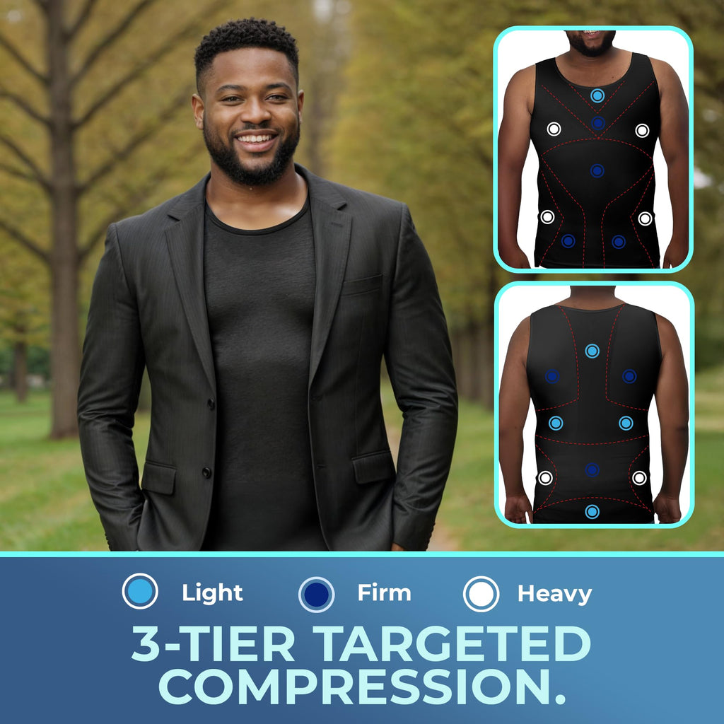 QORE LOGIQ Gynecomastia Compression Shirts for Men - Sleeveless Slimming Undershirts Tummy Control and Body Shaper Tank Top