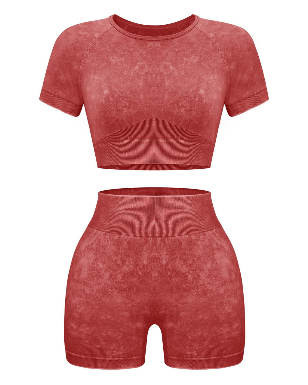 OLCHEE Seamless Acid Wash 2-Piece Workout Set Women Crop Top & Shorts Yoga Gym Outfit