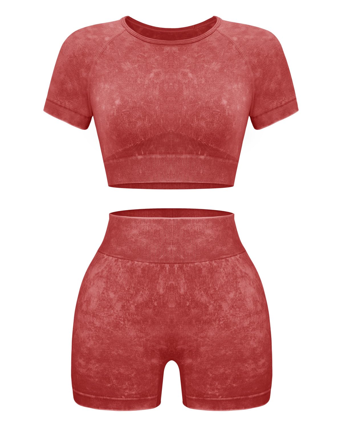 OLCHEE Seamless Acid Wash 2-Piece Workout Set Women Crop Top & Shorts Yoga Gym Outfit