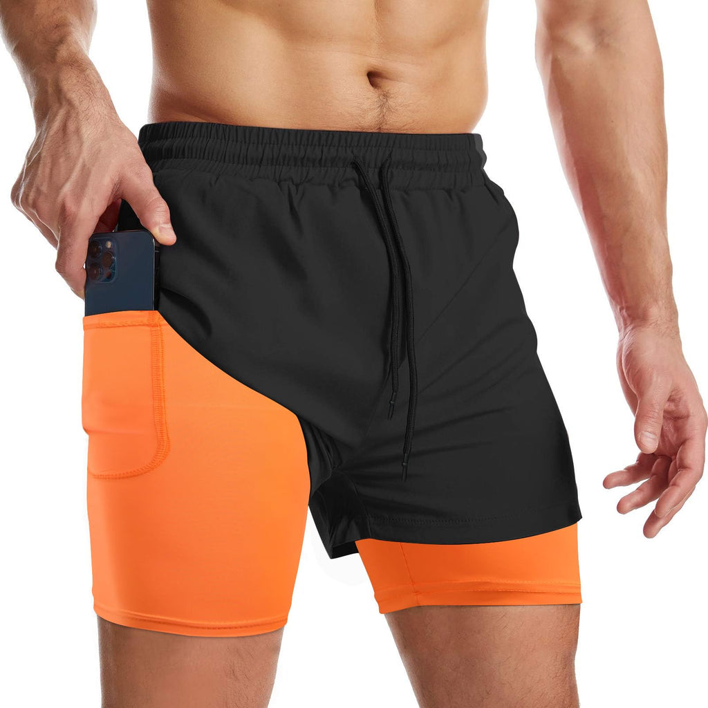Men's 2-in-1 Running Shorts with Liner & Zipper Pockets