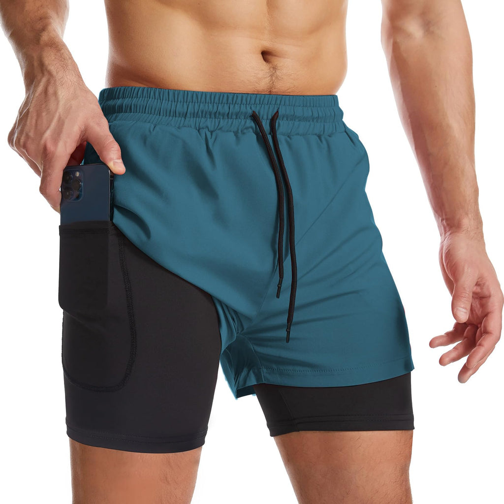 Men's 2-in-1 Running Shorts with Liner & Zipper Pockets