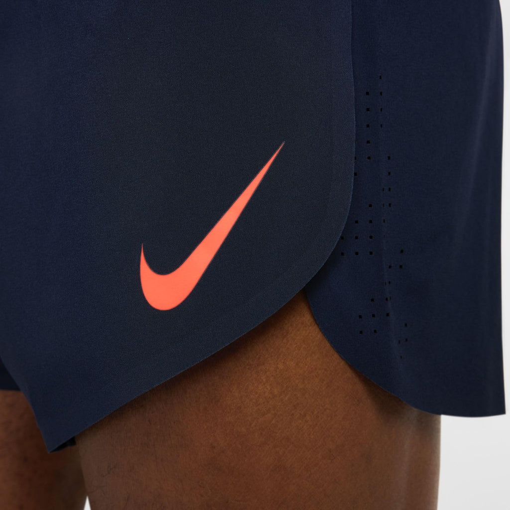 NIKE Aeroswift FN3352-451 Dri-Fit ADV Running Shorts with Lining for Men (4") Obsidian/Bright Crimson, M