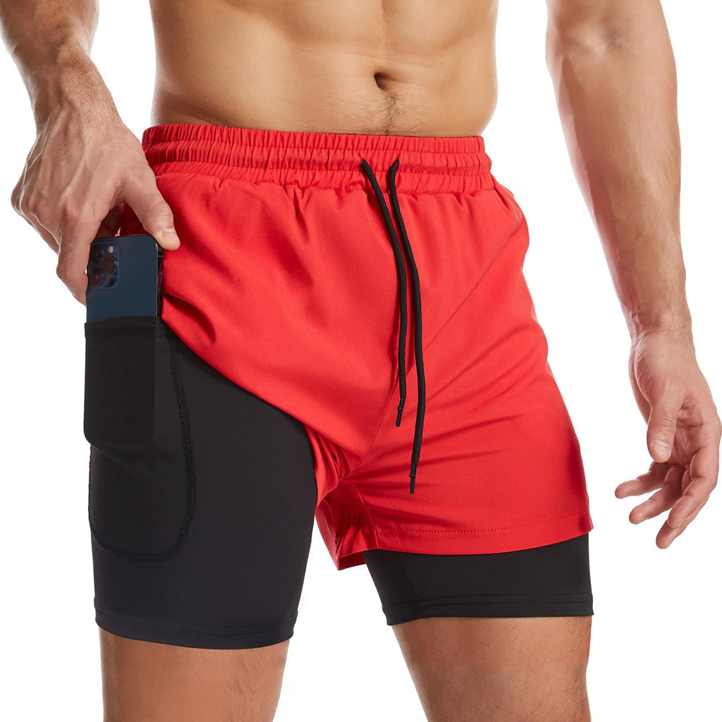 Men's 2-in-1 Running Shorts with Liner & Zipper Pockets