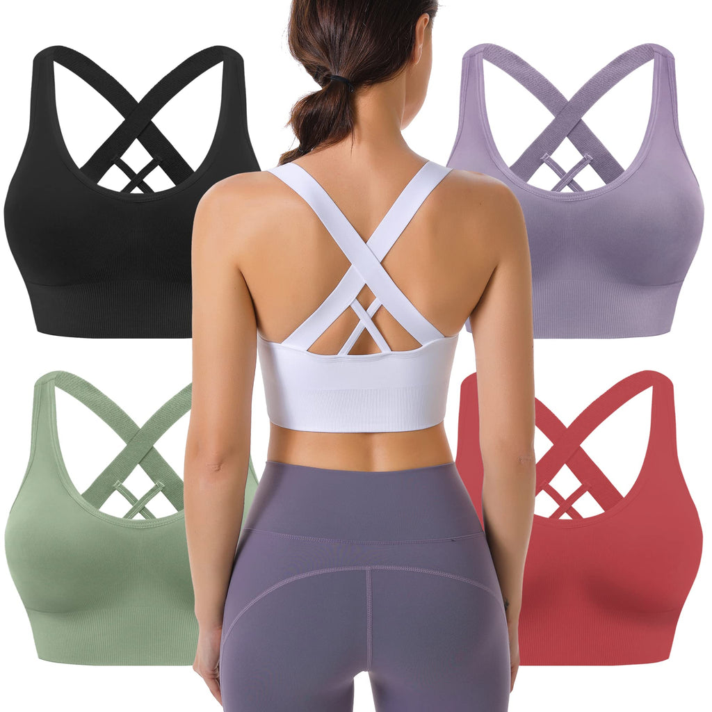 Women's Seamless Crisscross Sports Bra with Medium Support & Padding