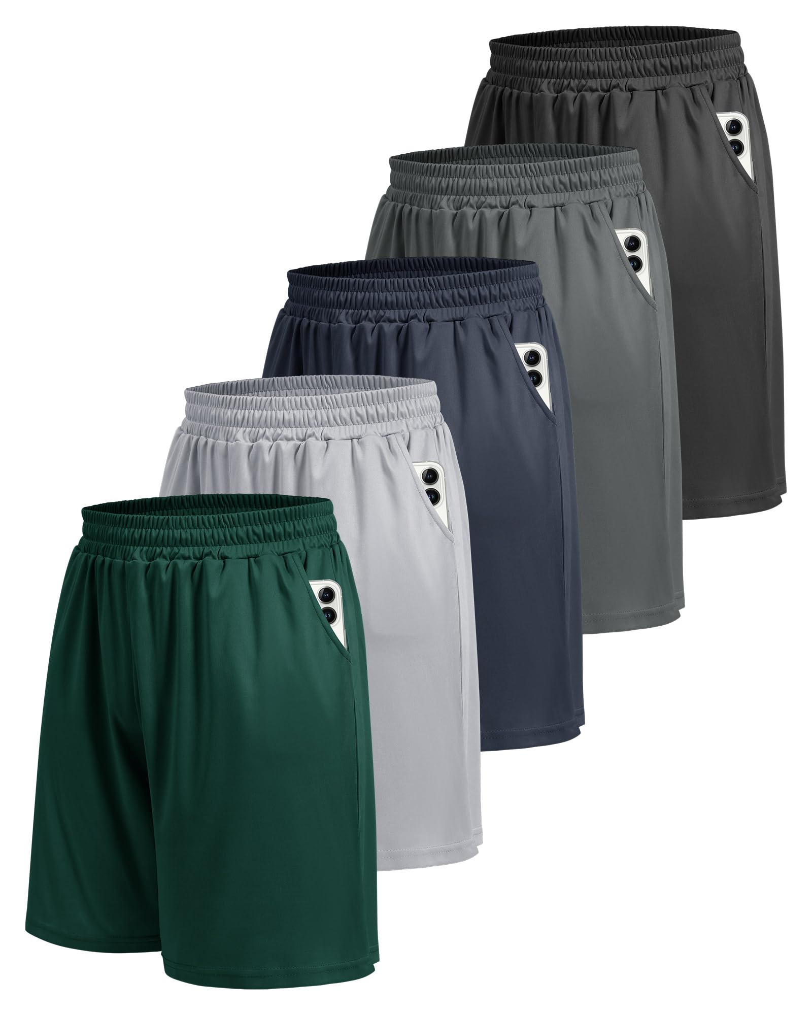 BOOJO 5 Pack Athletic Gym Mens Shorts - Workout Black Quick Dry Basketball Shorts with Pockets for Running Casual Activewear