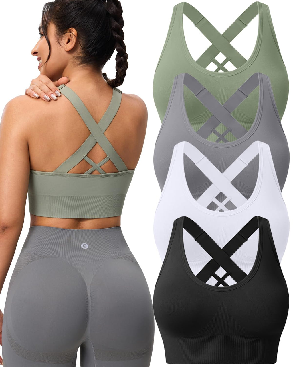 Women's Seamless Crisscross Sports Bra with Medium Support & Padding