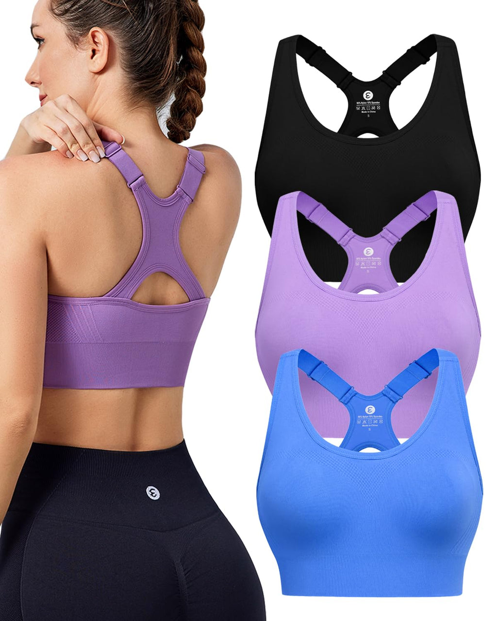 Women's Seamless Racerback Sports Bra with Adjustable Straps & Padding