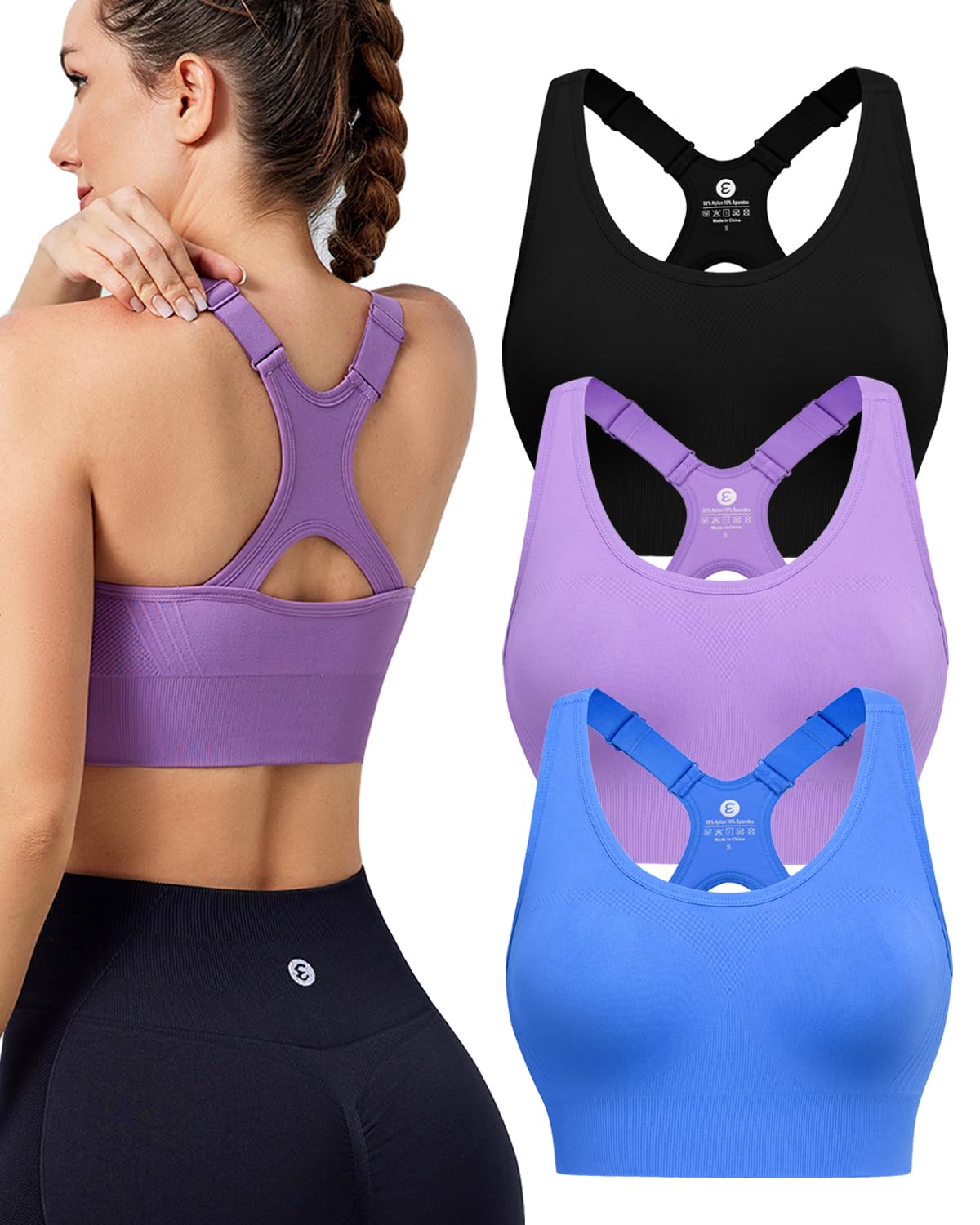 Women's Seamless Racerback Sports Bra with Adjustable Straps & Padding